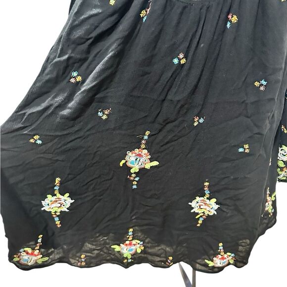 Free People Oxford Embroidered Floral Black Mini Swing Dress Oversized Sz Large - Picture 6 of 8